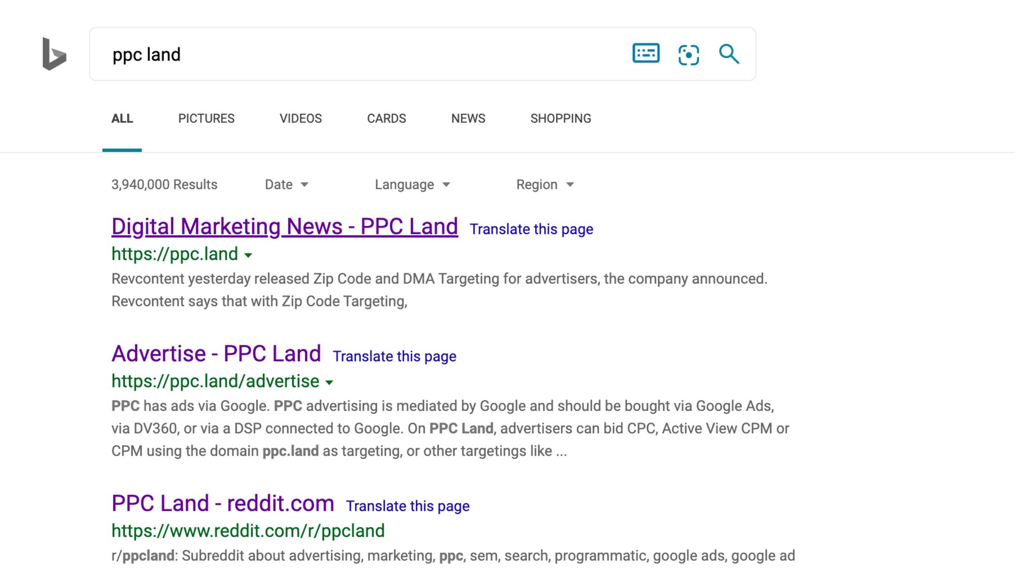 Bing releases specs over snippets in the search results