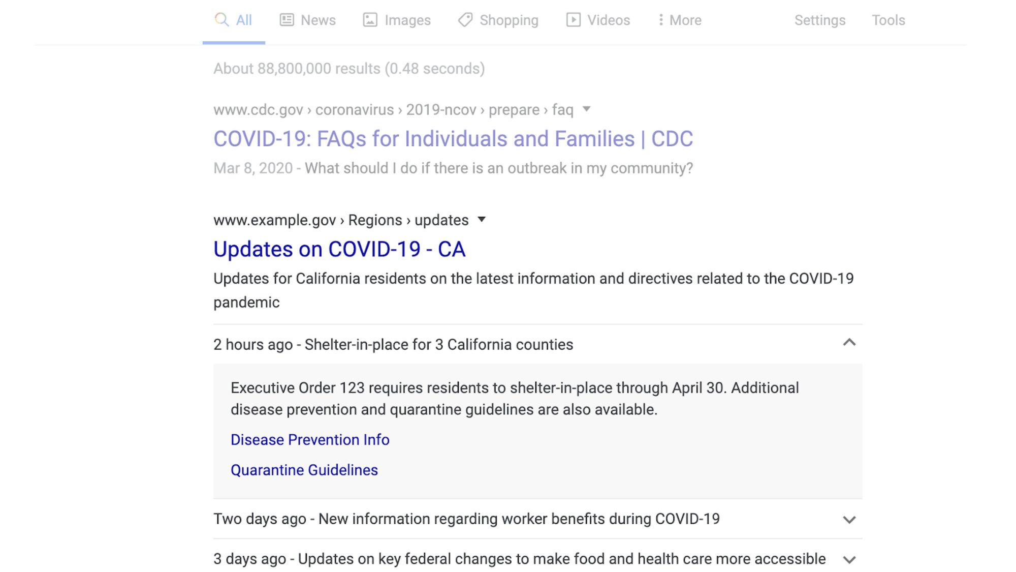 Google adopts the SpecialAnnouncement markup for announcements on search results