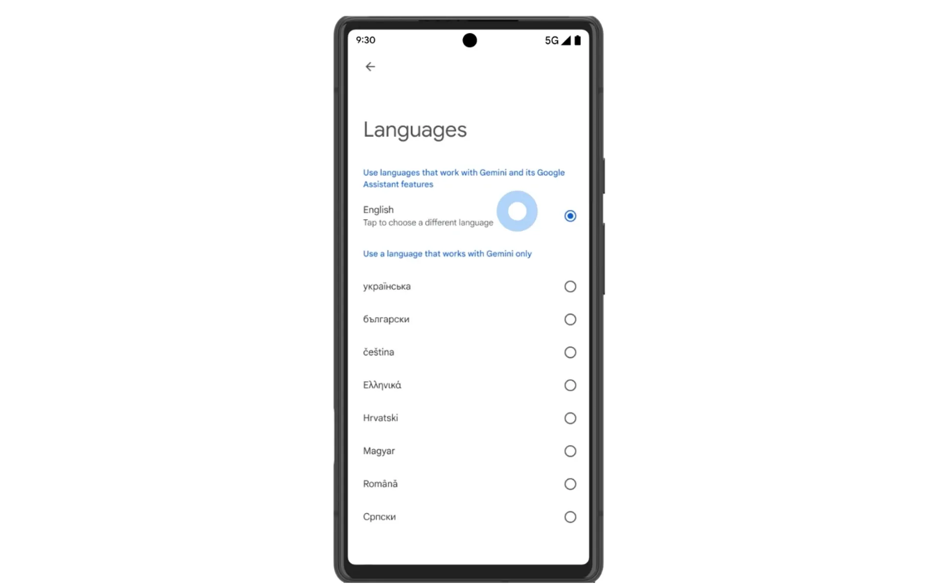 Available languages in Gemini Live