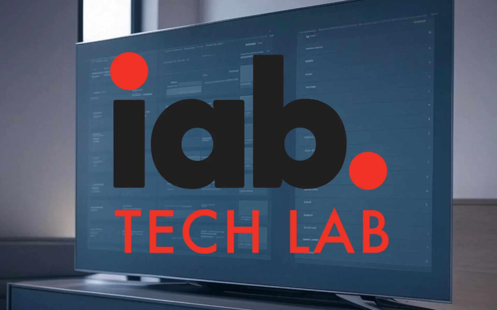 IAB Tech Lab logo displayed on TV screen showcases digital advertising standards body leading CTV taxonomy updates