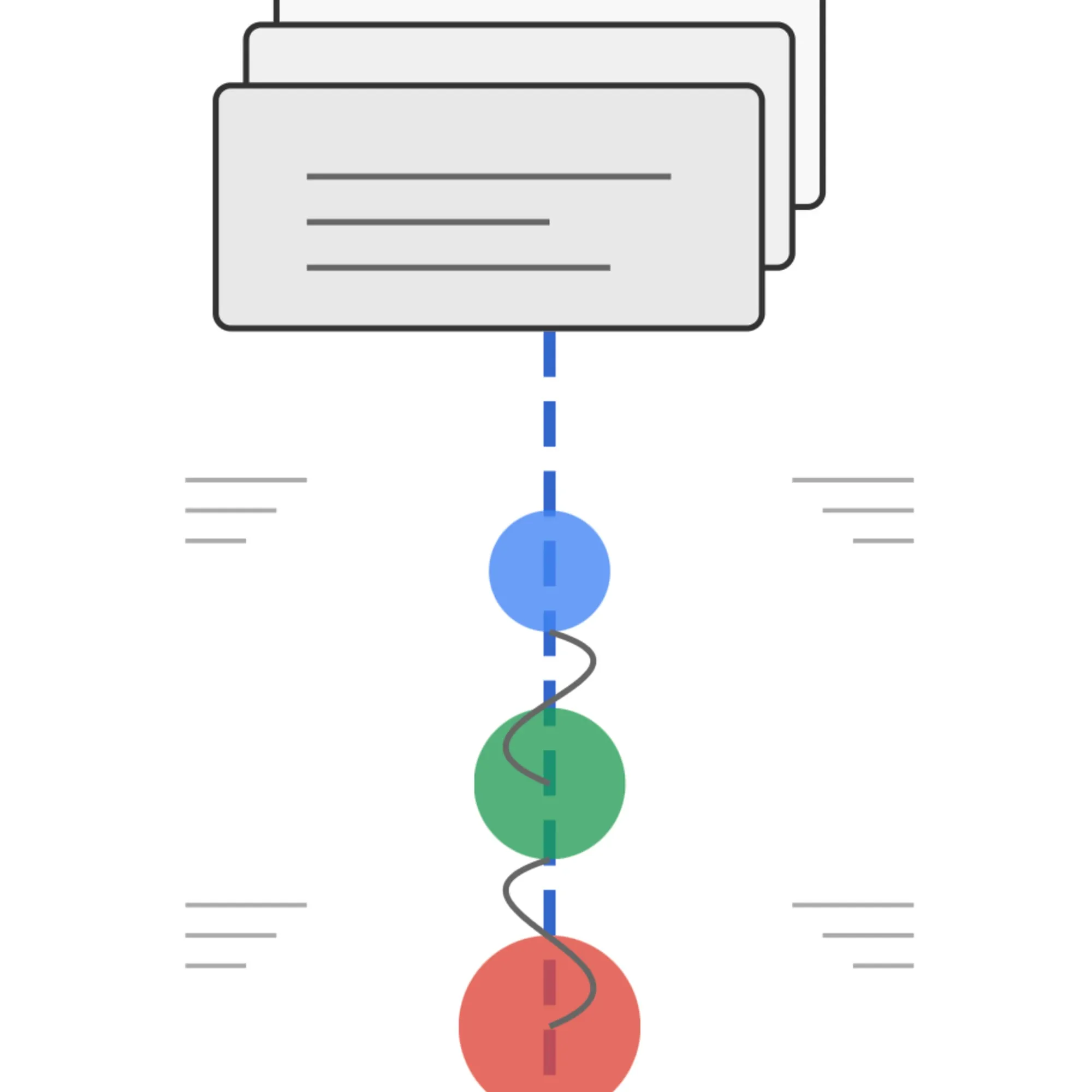 Vertical timeline depicting robots.txt evolution, with document files connected to colored nodes representing the protocol's development stages.