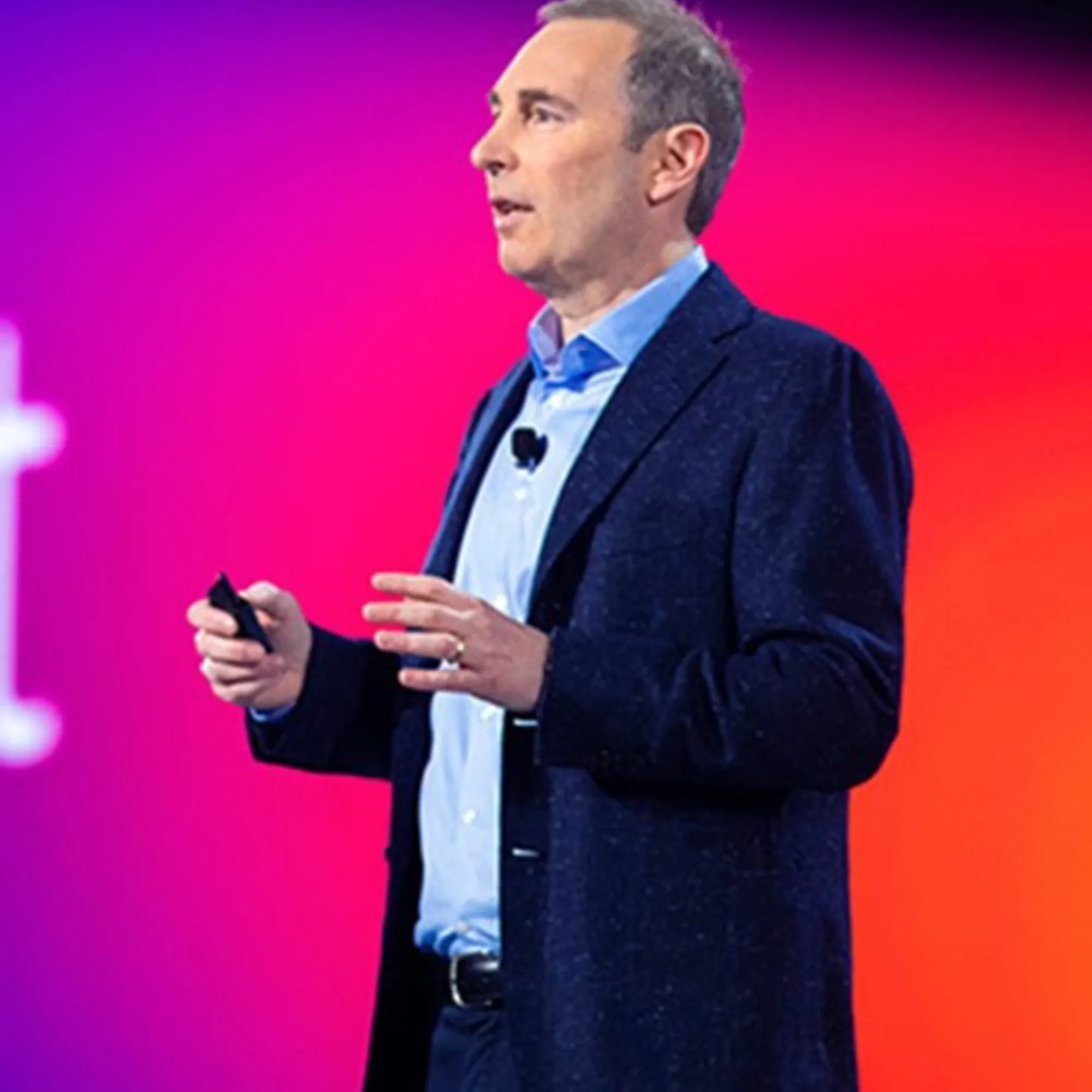 Amazon CEO Andy Jassy speaking at a corporate event