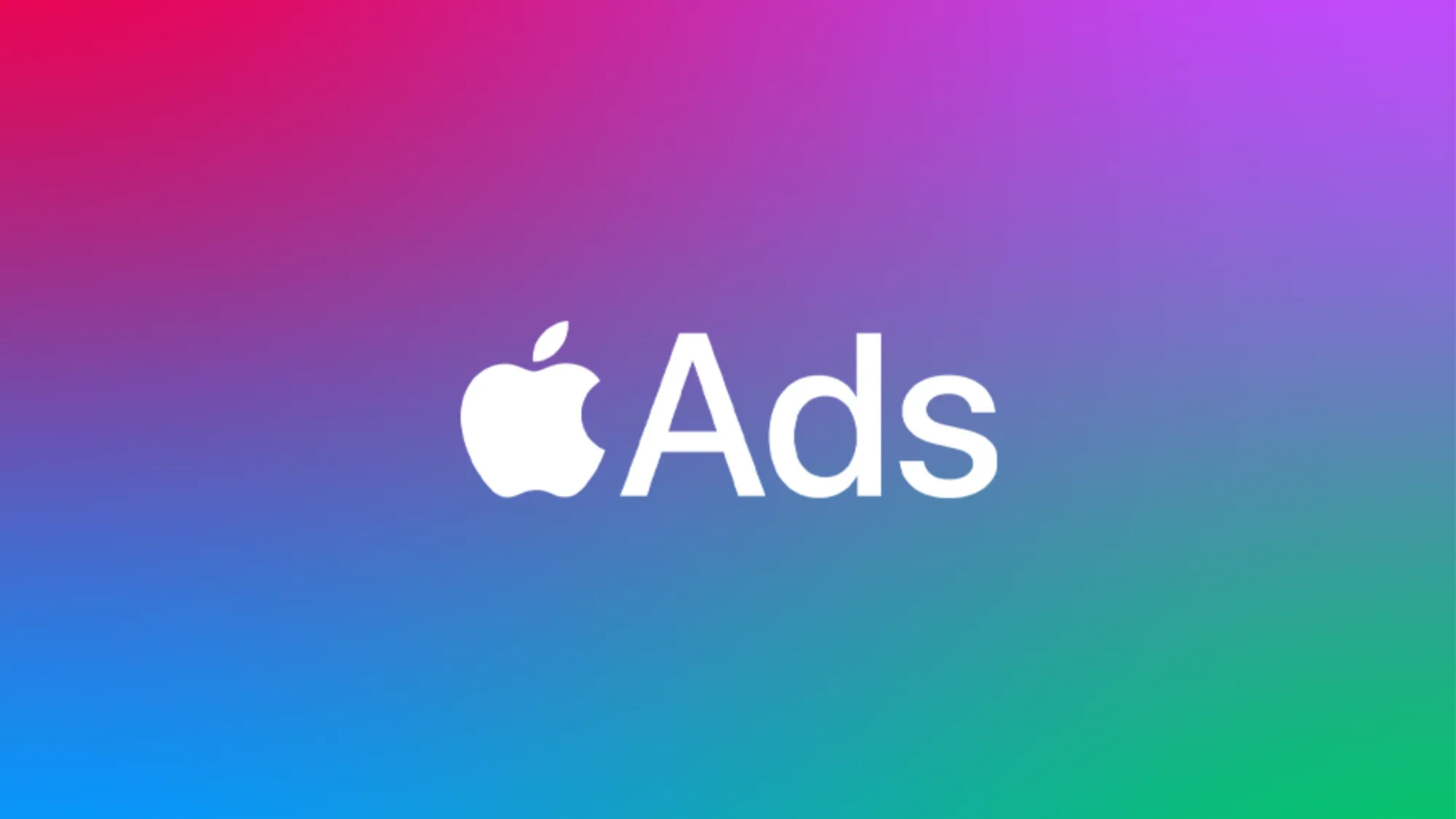 The Apple Ads logo on a colorful gradient background marks Apple's rebrand from Search Ads, expanding beyond App Store search placements.