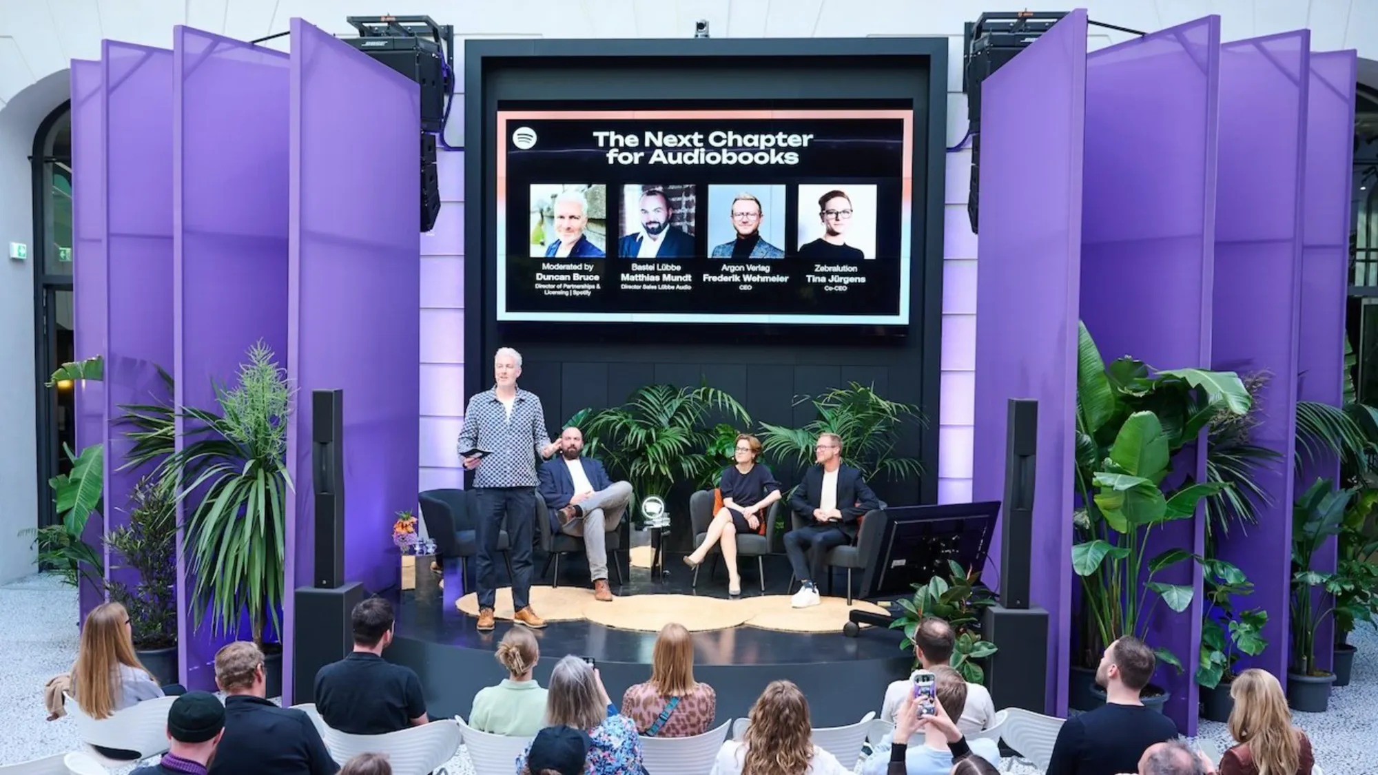 Spotify hosts "The Next Chapter" audiobook panel with industry leaders at German market launch event.
