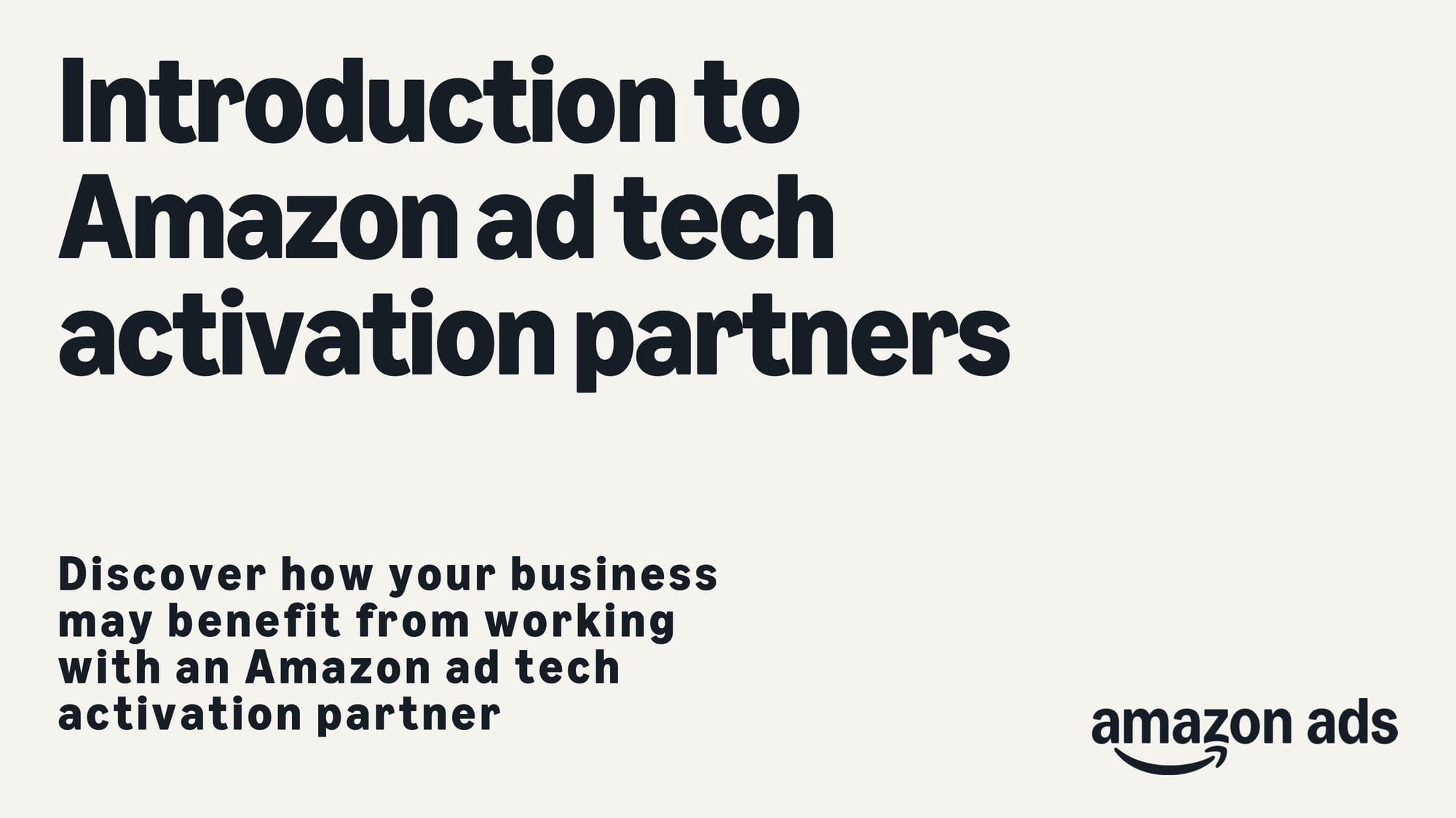 Amazon ad tech activation partners title slide introducing DSP partnership benefits program