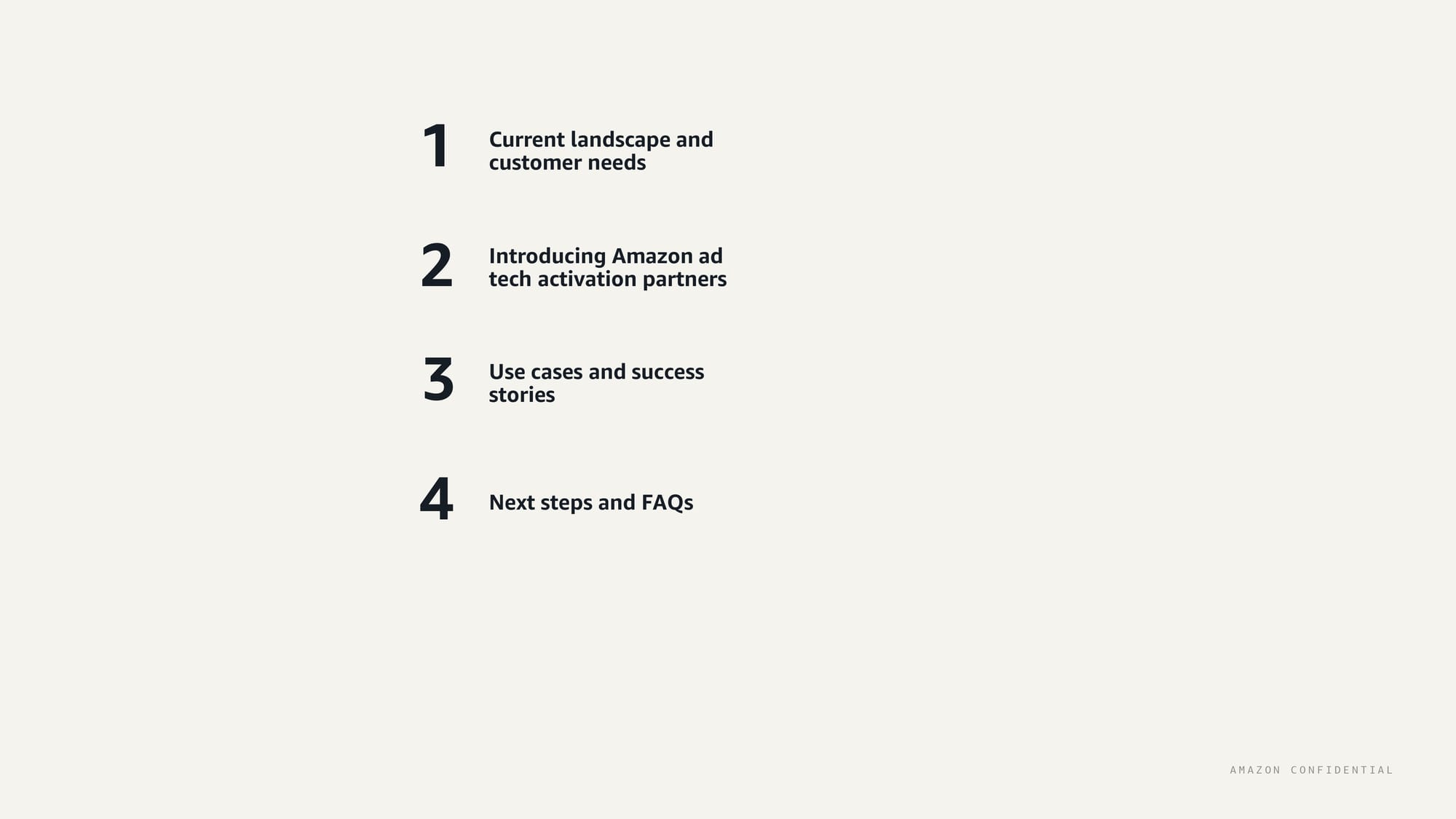 Amazon ad tech activation partners presentation outline covering landscape and success stories