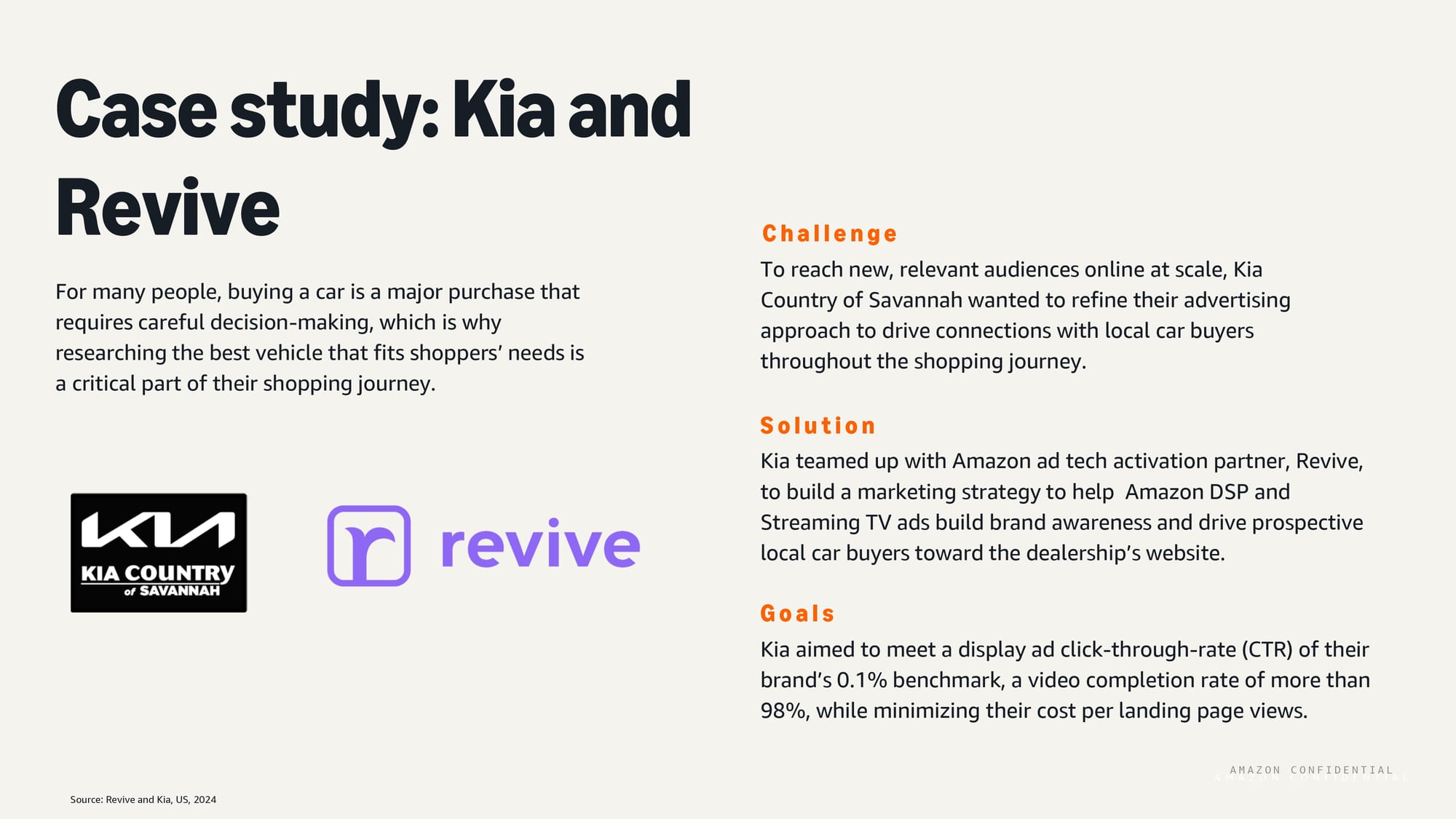 Kia and Revive case study showing Amazon DSP partnership results for automotive advertising success