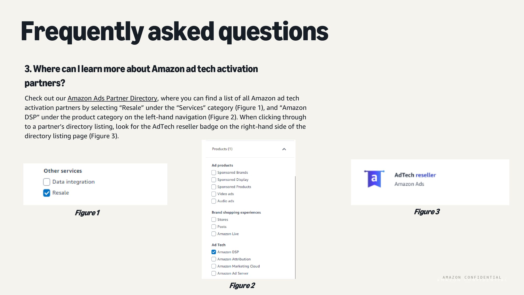 Amazon Ads Partner Directory interface showing how to find certified activation partners