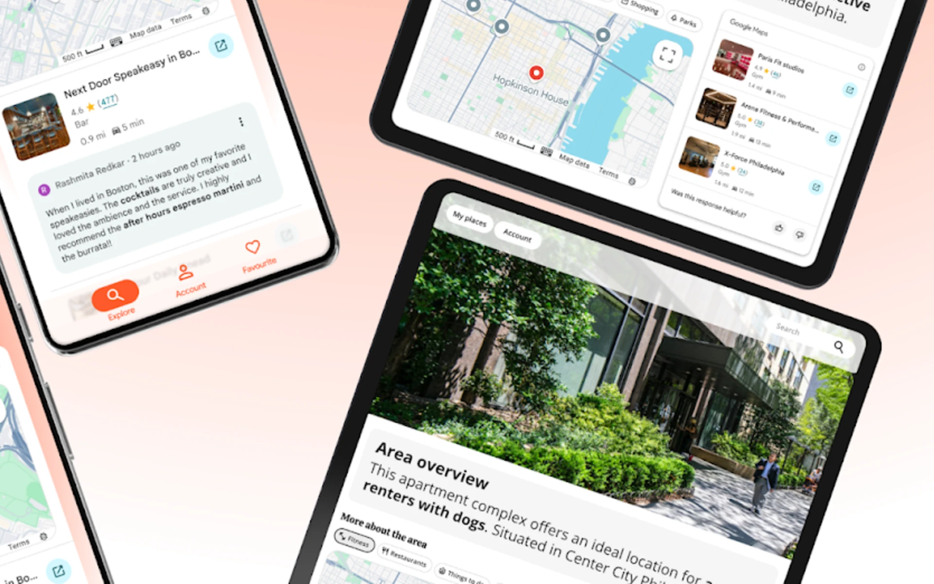 Google Maps grounding in Vertex AI showing real-time business data and user reviews on mobile devices.