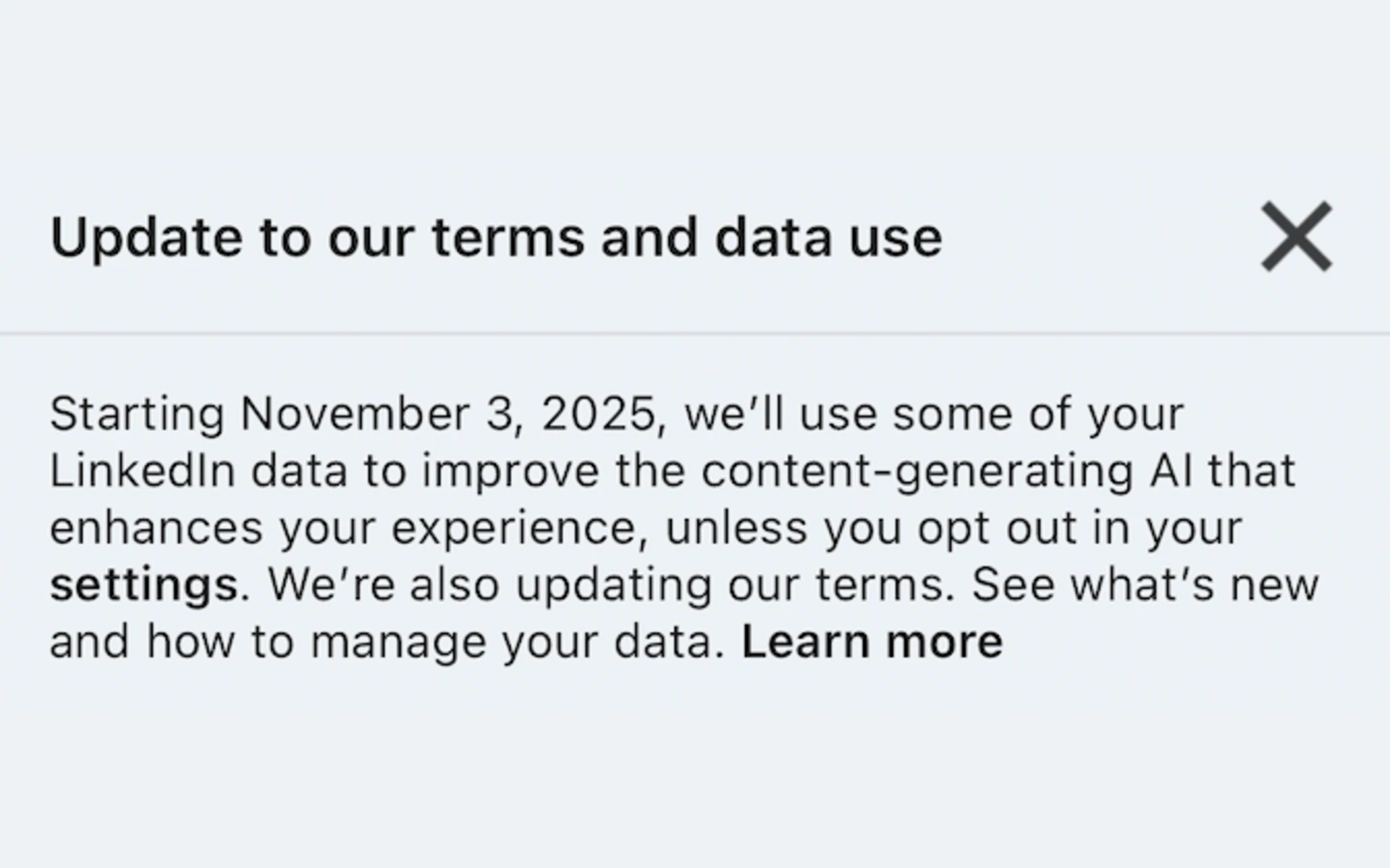 LinkedIn expands AI training to include user data starting November 3