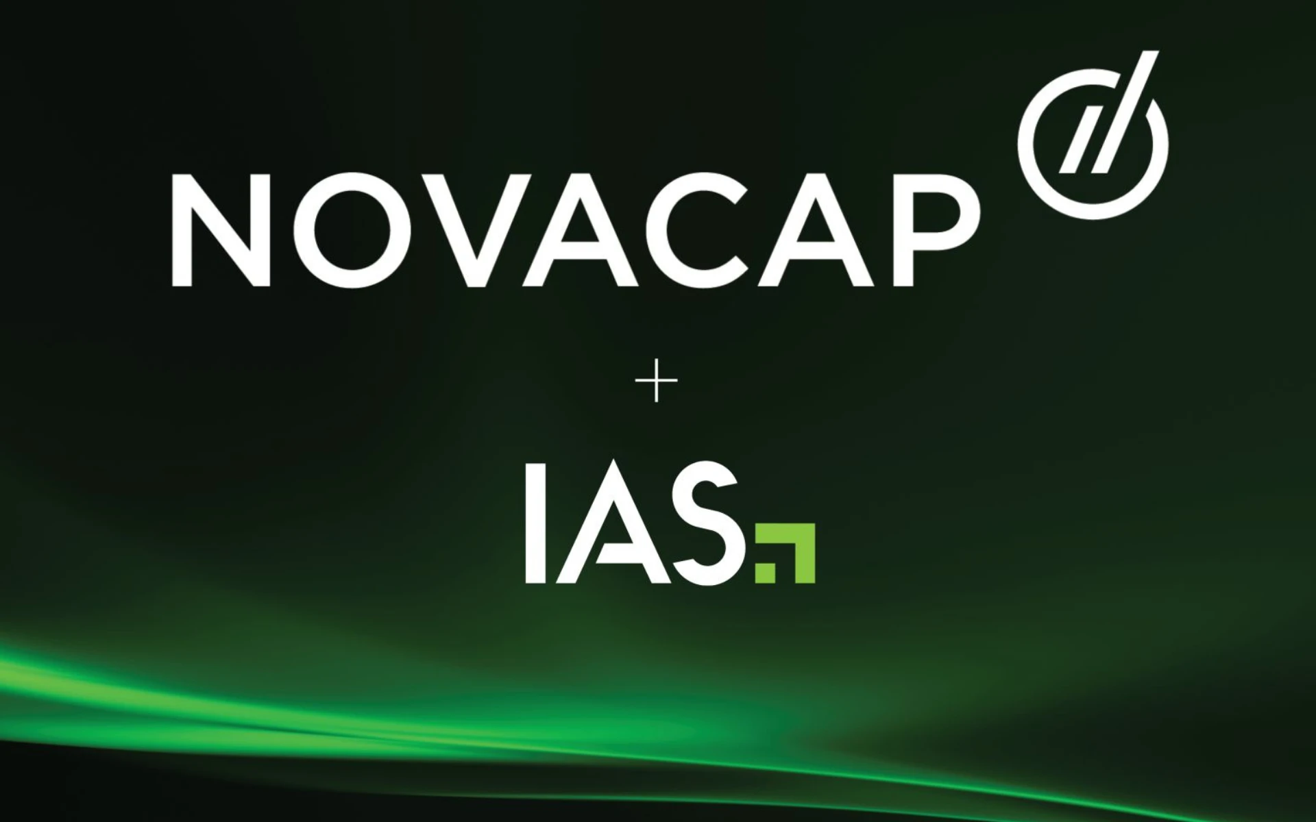 Novacap and IAS logos on dark gradient background announcing $1.9 billion acquisition deal September 2025.