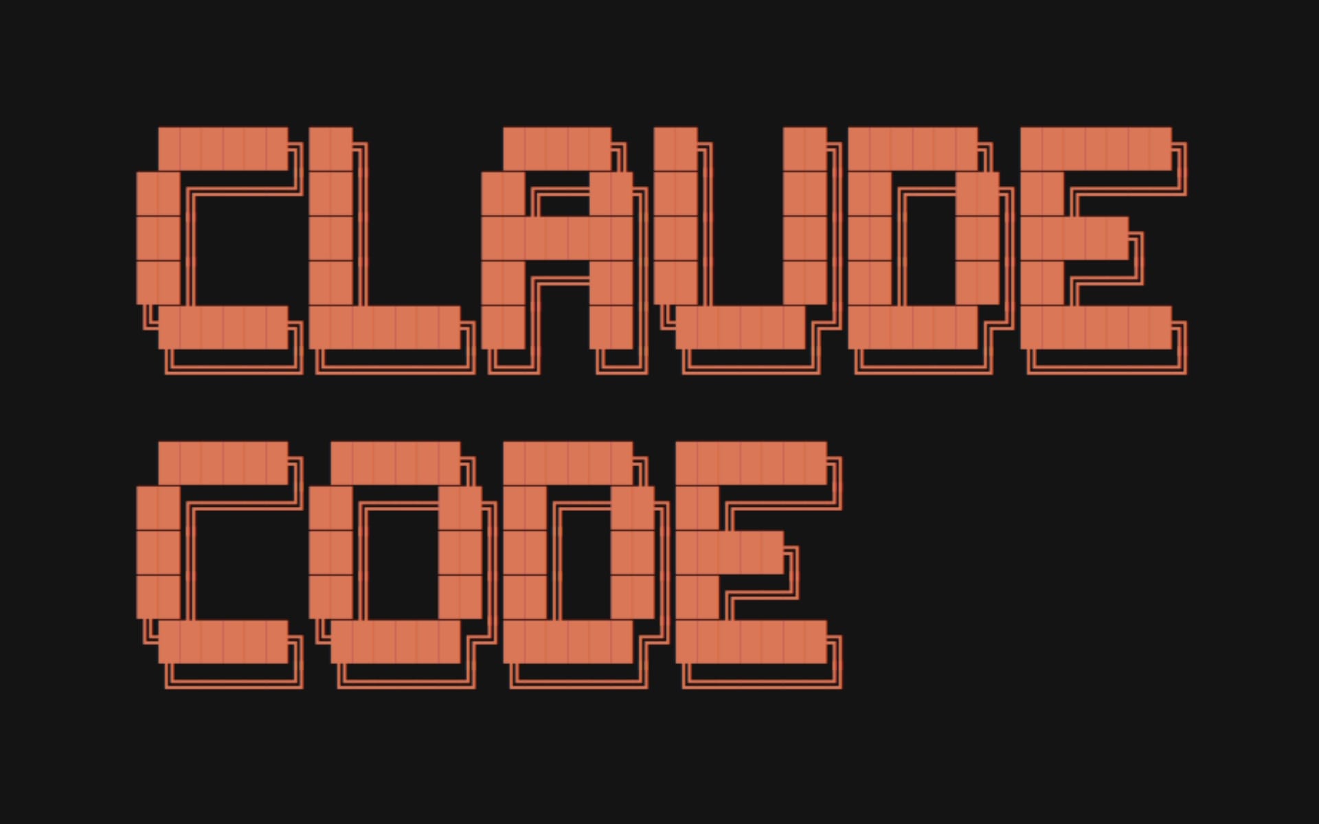 Claude Code AI coding assistant logo in pixelated coral text on dark background for development tools
