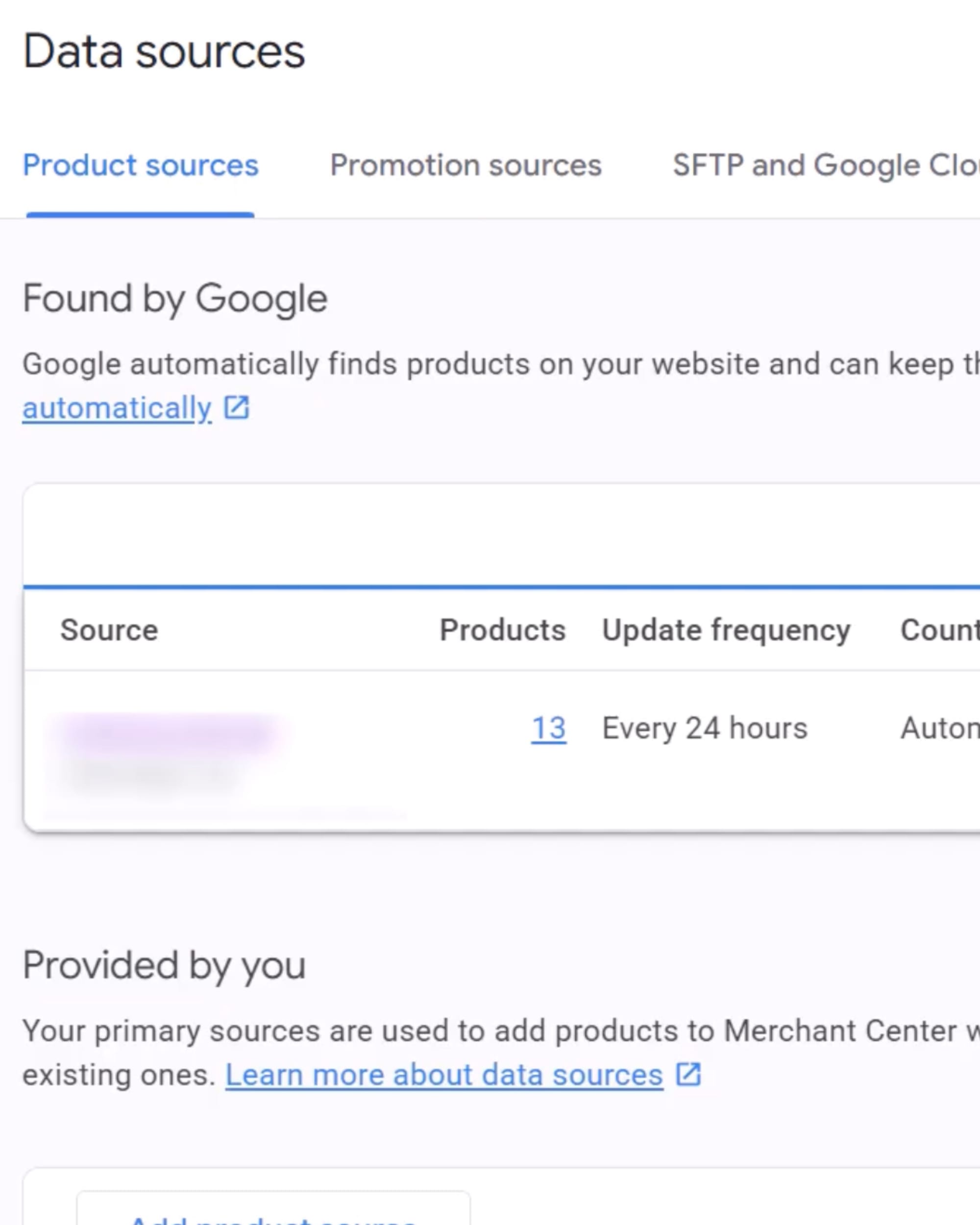 Google Merchant Center showing "Every 24 hours" update frequency claim contradicted by nine-day delays.