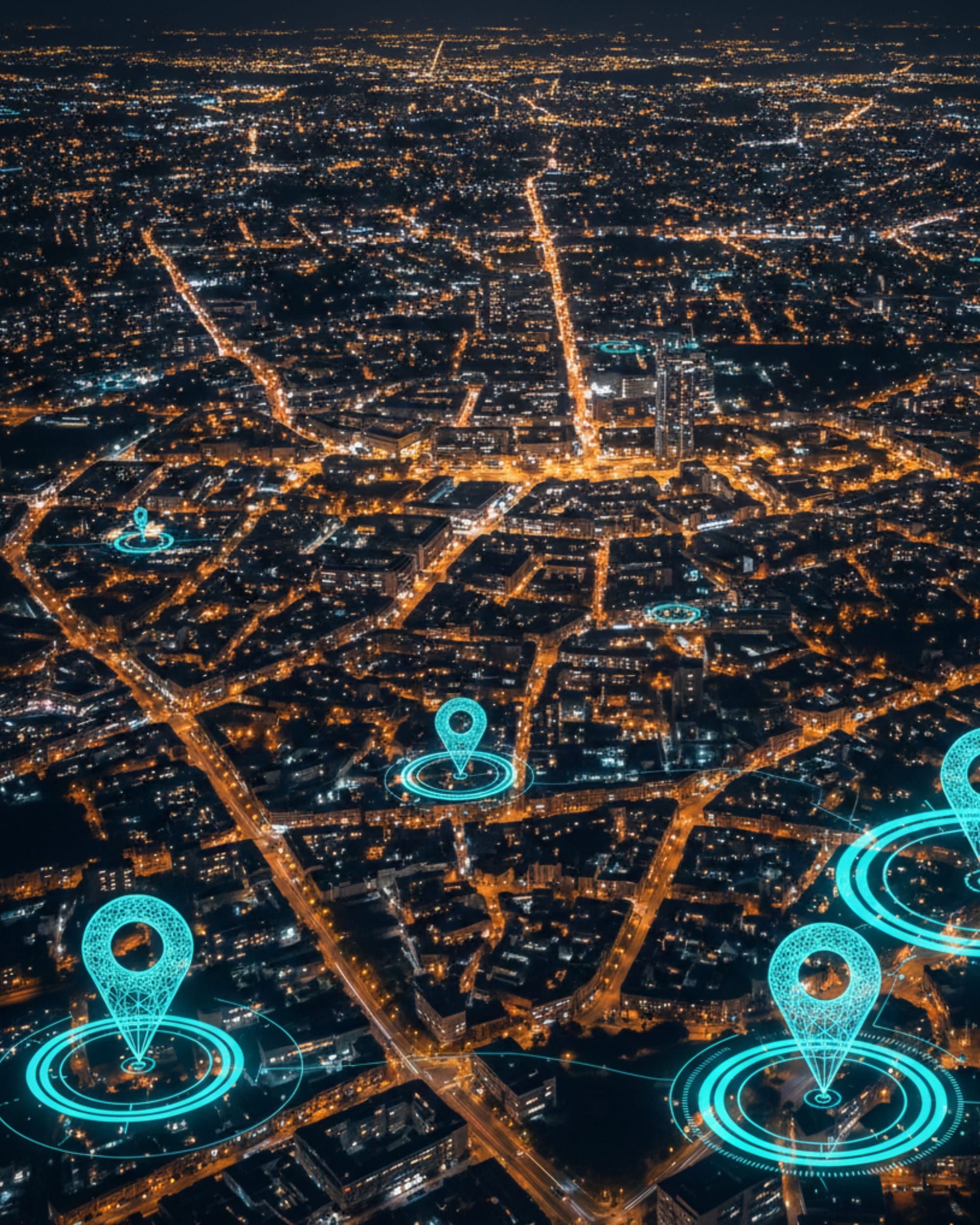 Geo-demographic targeting visualized: location pins over European city map show privacy-first advertising