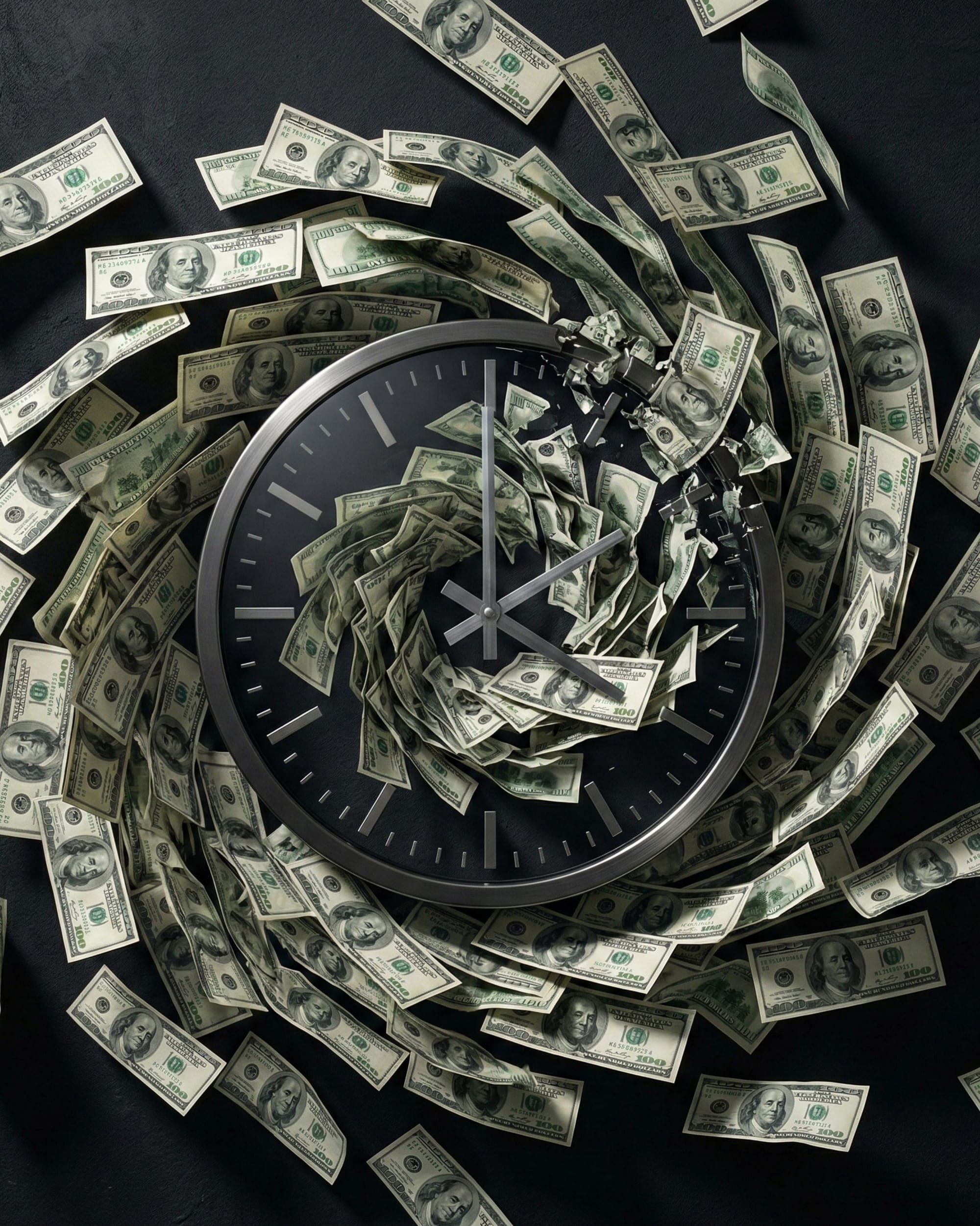 Clock and dollar bills spiral as Google Ads budget pacing change hits ad scheduling campaigns.