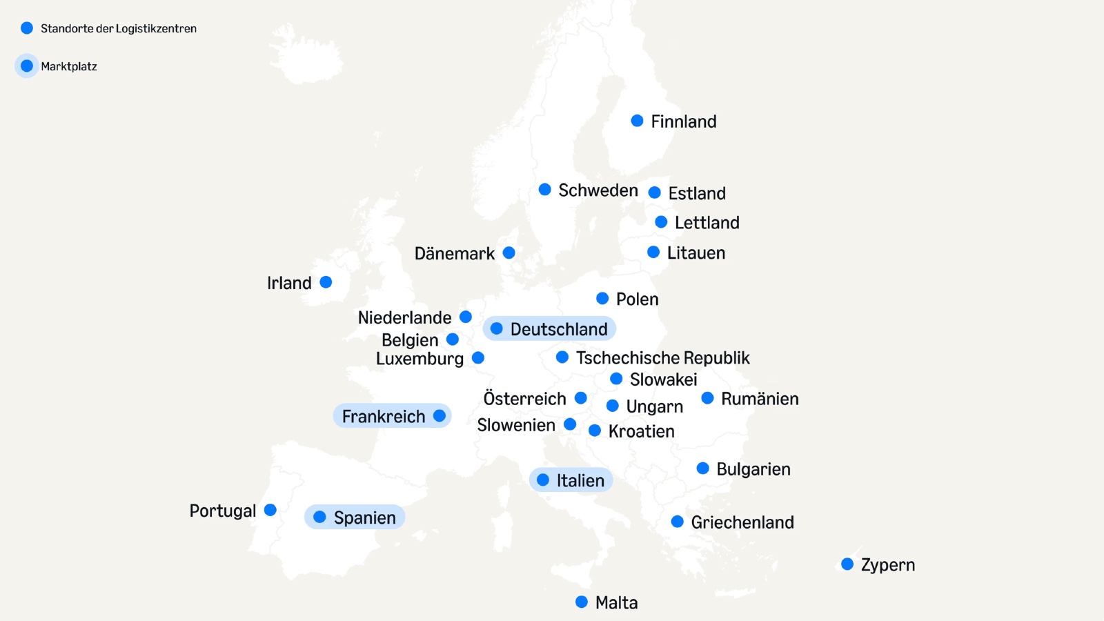 Amazon MCF European fulfillment center locations and marketplace coverage map across 25+ countries.