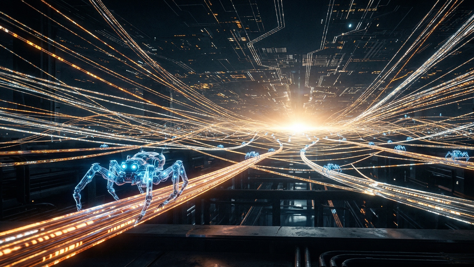AI agents navigate Google's web crawling infrastructure across data streams.