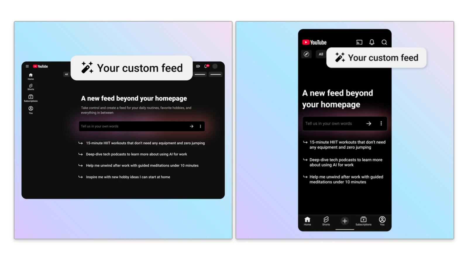 YouTube lets viewers build their own feed with a text prompt