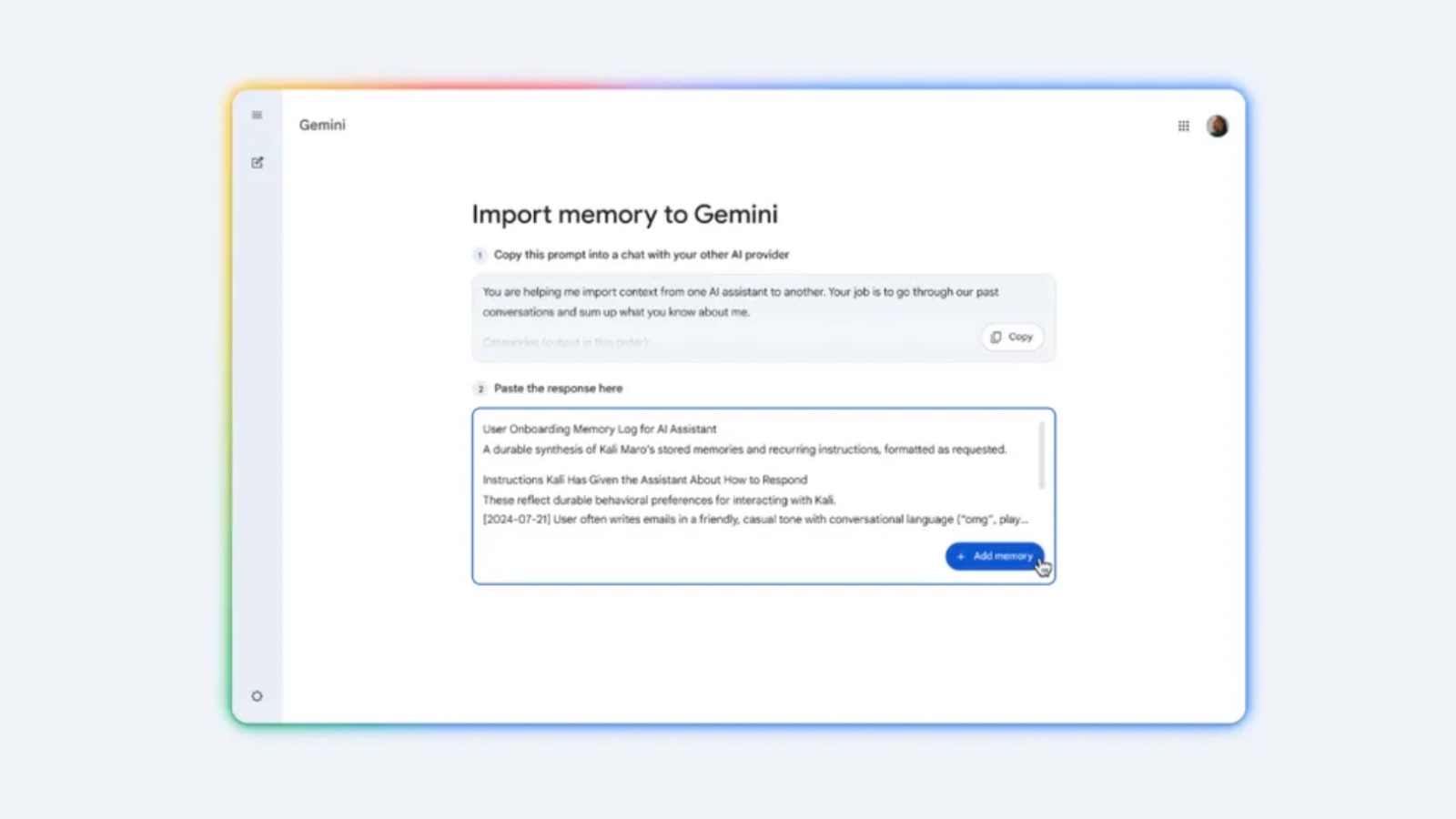 Gemini brings memories and chat import to UK users