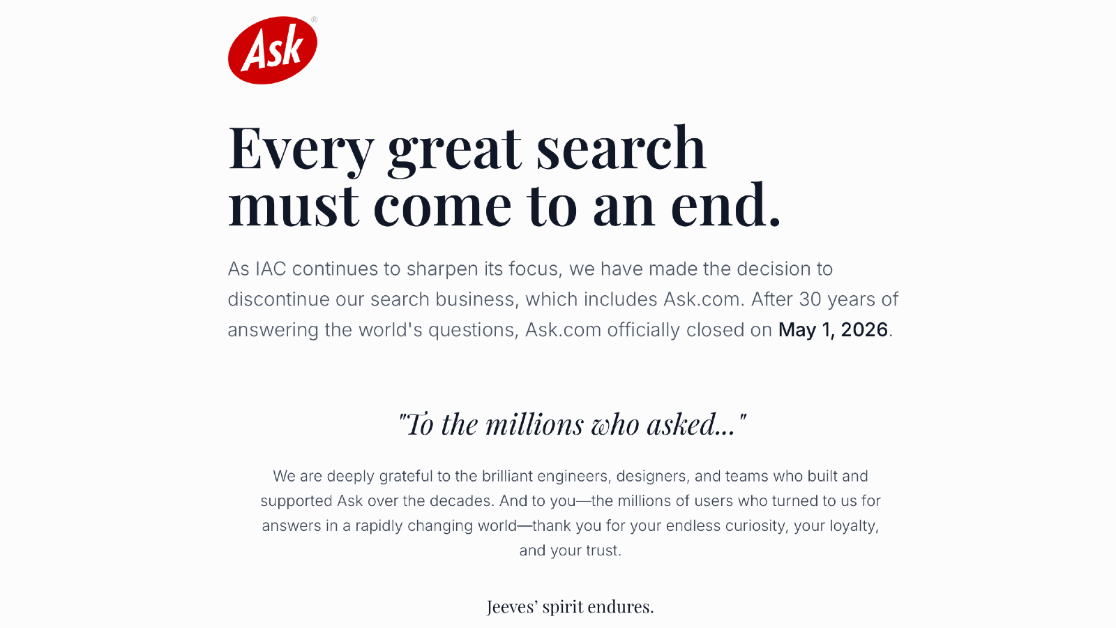 Ask.com closes after nearly 30 years as IAC exits the search business