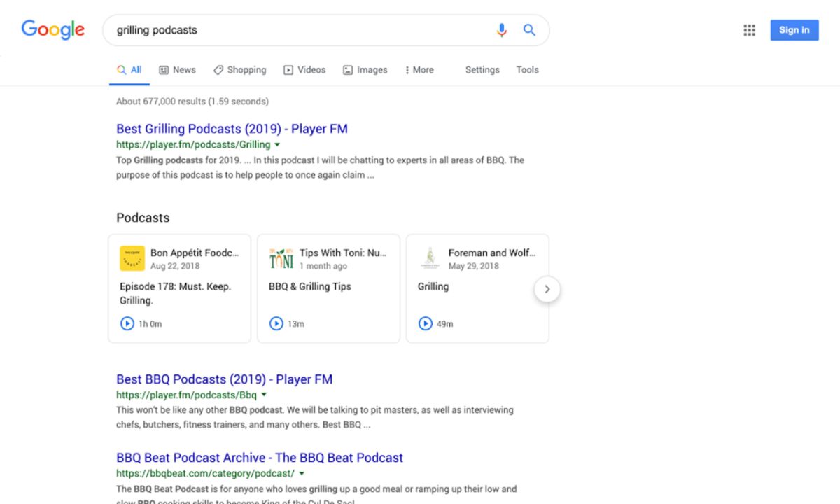 Podcast episodes now appear on Google search results