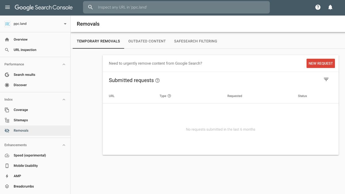 new version of the Removals report in Search Console