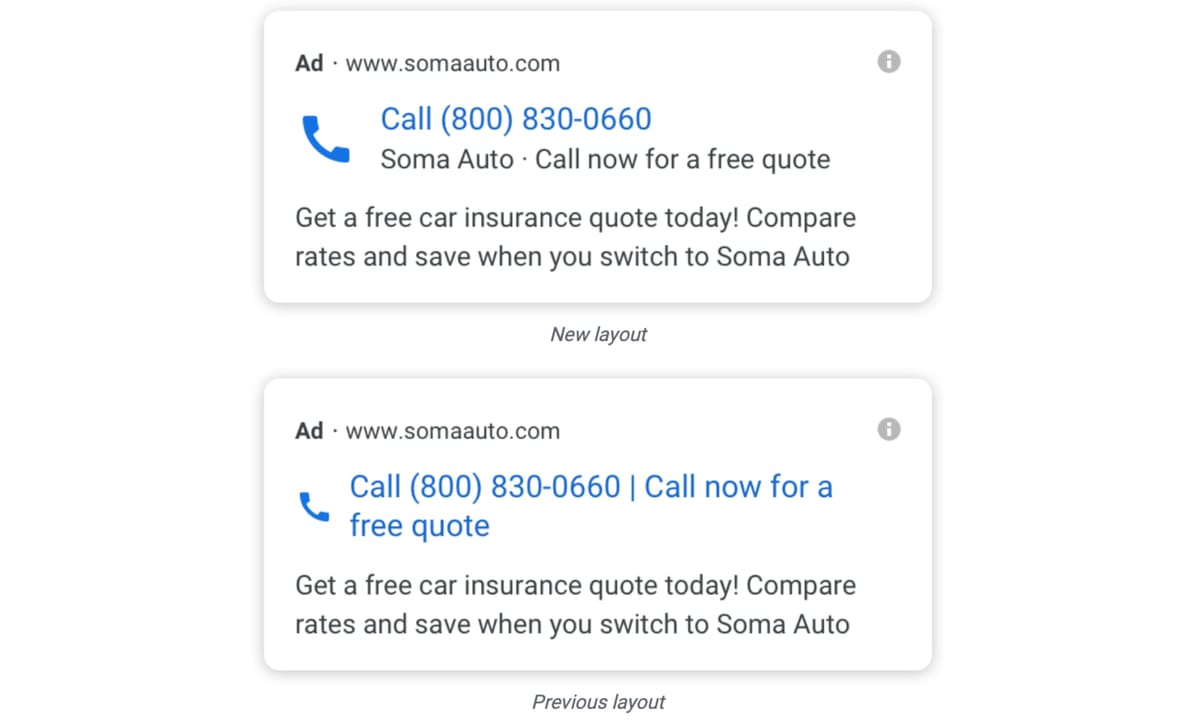 Google updates the Call-Only Ads unit layout, 14% increase in phone calls