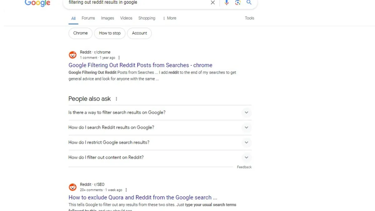 How to exclude the websites Reddit and Quora from search results