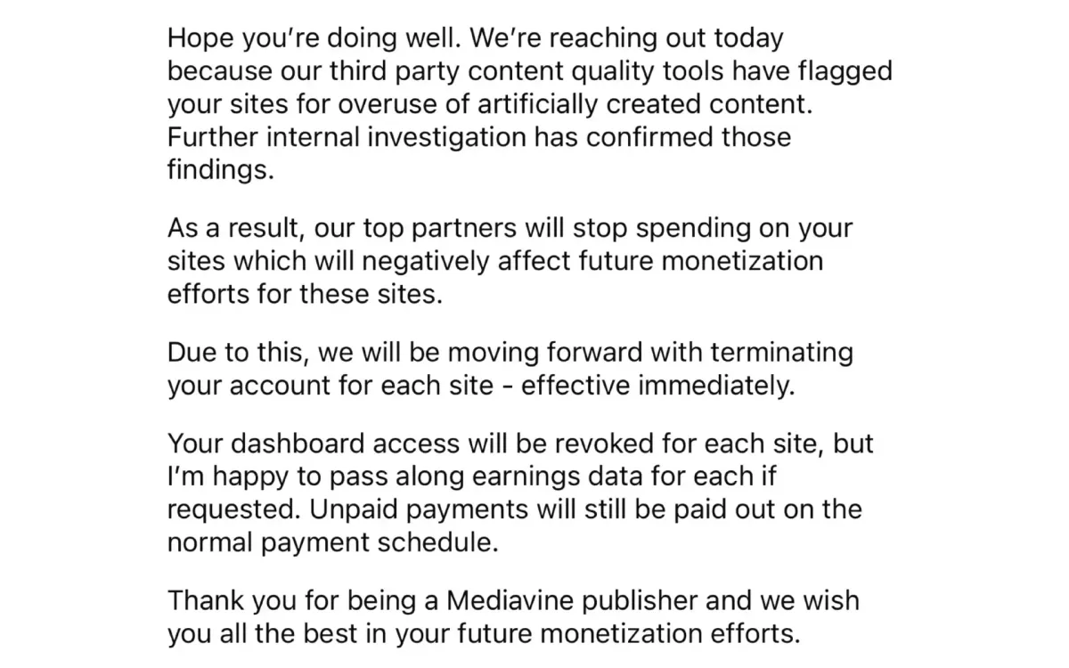 Mediavine terminates publisher accounts over AI-generated content concerns