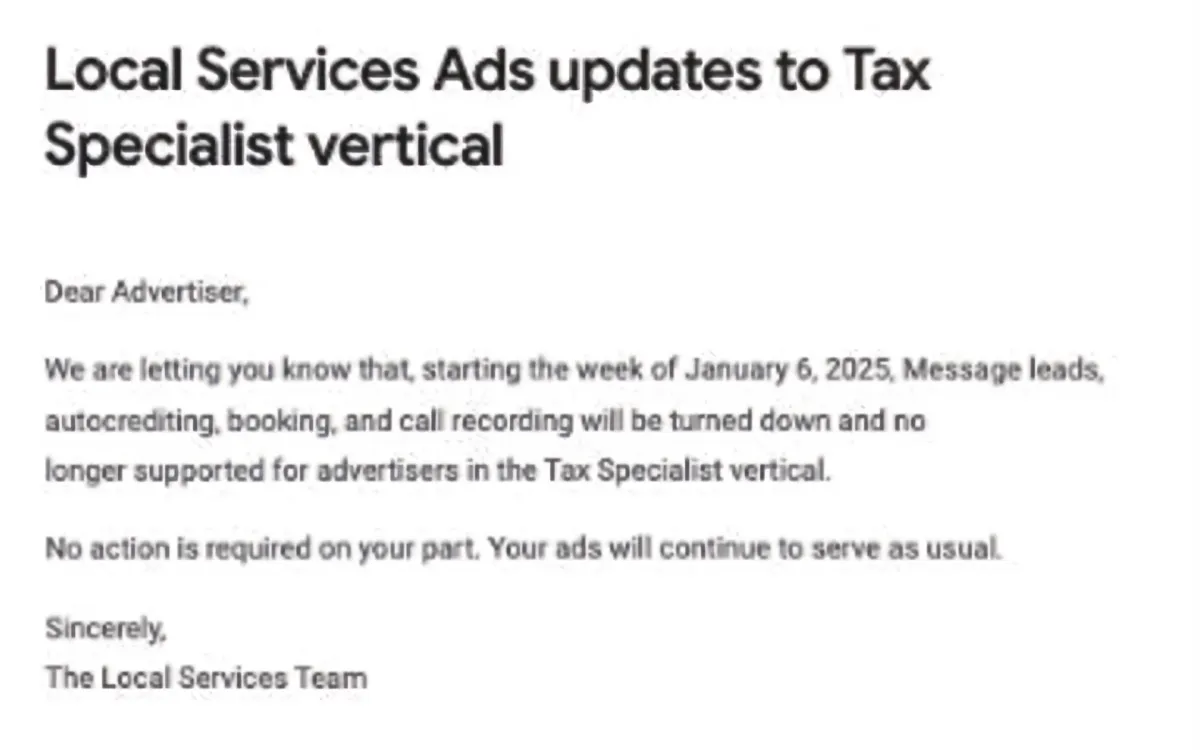 Google Local Services Ads removes key features for tax specialists