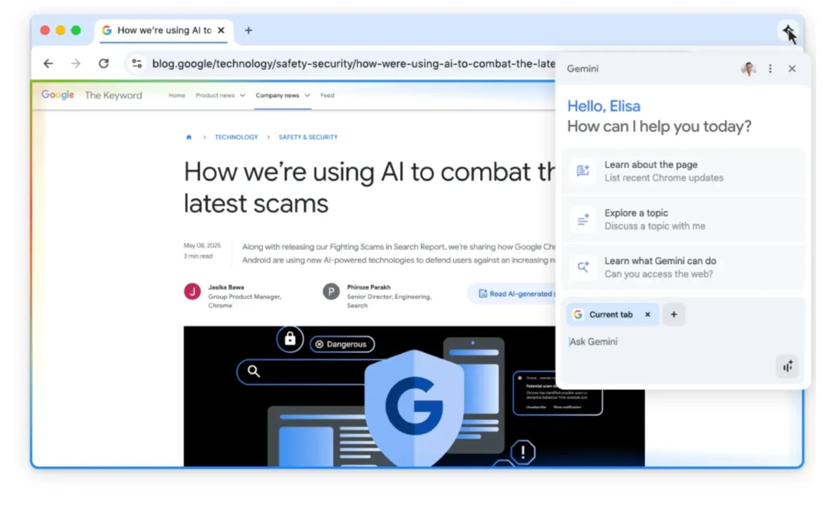 Chrome integrates Gemini AI with agentic browsing and enhanced security features