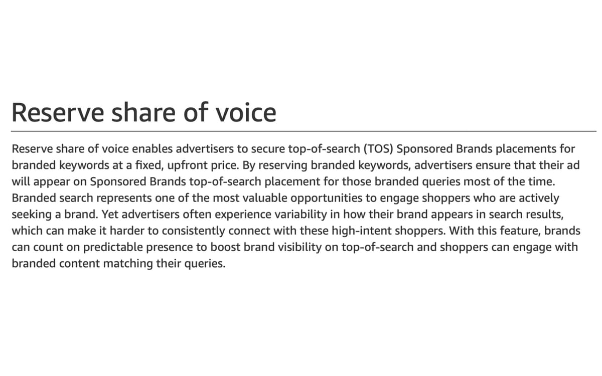 Amazon introduces reserve share of voice for branded search