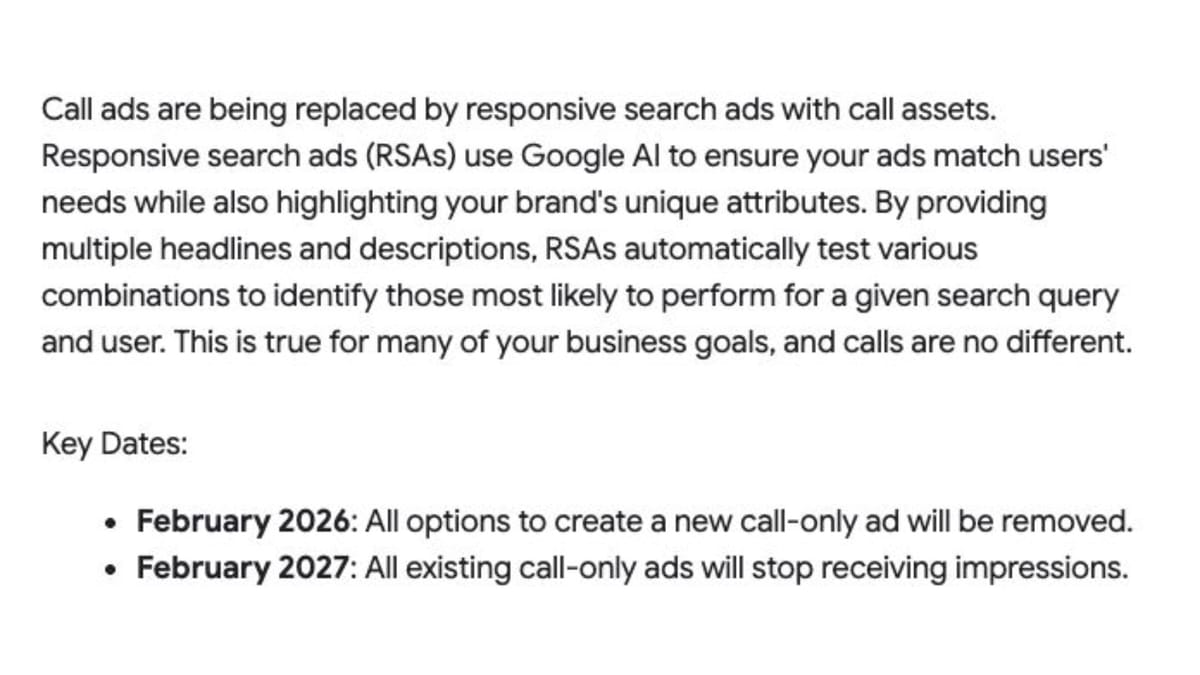 Google phases out call-only ads by February 2027 in push toward automation