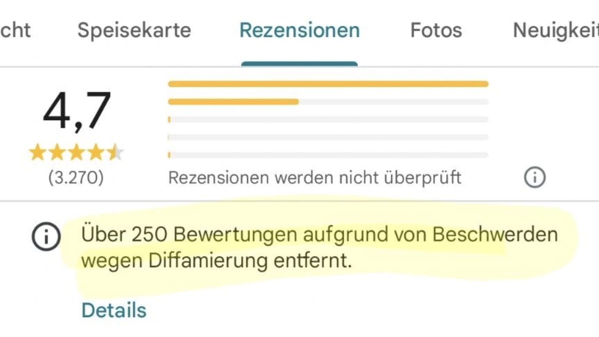 Google Maps now shows removed review counts in Germany