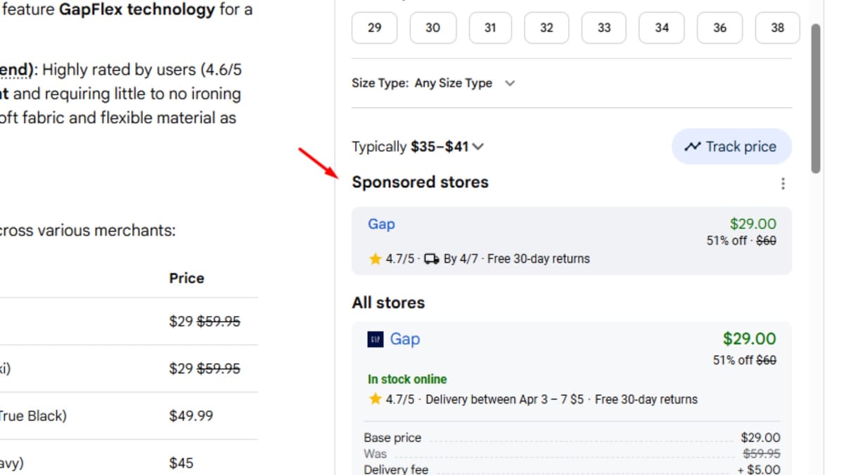 Sponsored stores and quick web results spotted inside Google AI Mode