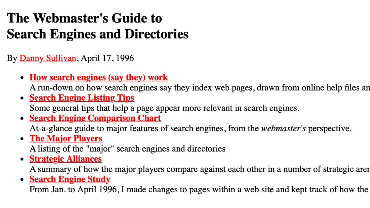 Danny Sullivan republishes 30-year-old search engine guide from 1996