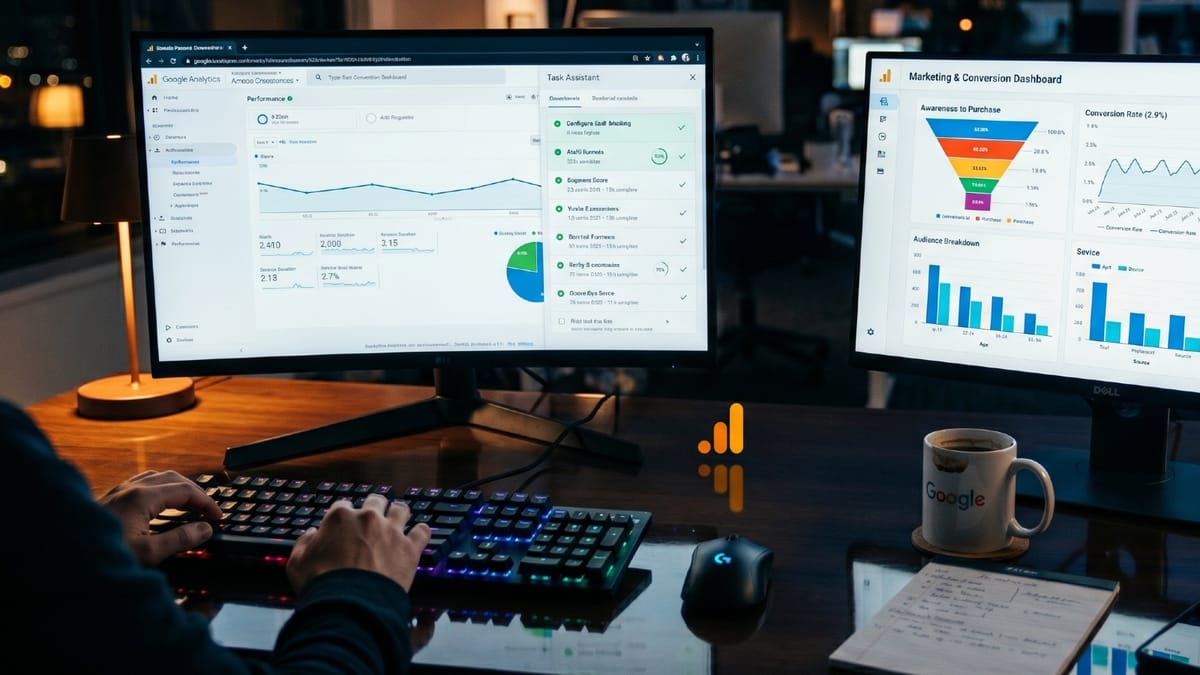 Google Analytics Task Assistant guides property setup with step-by-step tasks