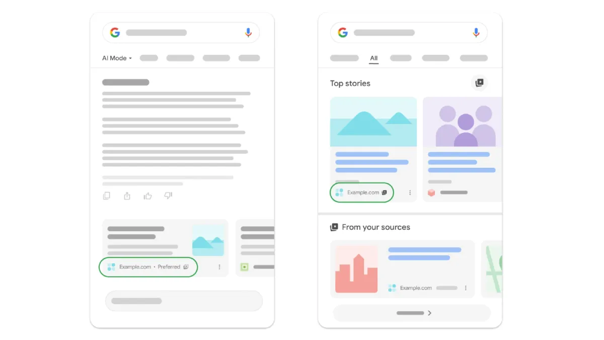 Google brings Preferred Sources into AI Overviews and AI Mode today