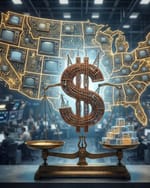 Map of US TV households balanced against measurement revenue, symbolizing industry economics