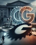 Google logo dominates courtroom as media publishers challenge search monopoly and AI practices 