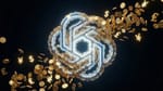 ChatGPT logo surrounded by gold coins and currency symbols as OpenAI enters advertising.