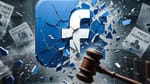 Gavel shatters Facebook logo as Swedish publishers expel Meta over fake ads fraud.