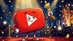 YouTube play button character holding Oscar statuette on red carpet at the 98th Academy Awards 2026.