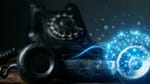 AI neural network analyzing a phone call on a vintage rotary telephone, dark cinematic 