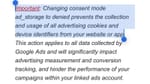 Google Ads consent mode ad_storage denied blocks all advertising cookies and device IDs.