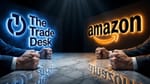 Two fists crack a marble table between The Trade Desk and Amazon logos in a power standoff.