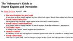 Danny Sullivan's 1996 Webmaster's Guide to Search Engines and Directories homepage