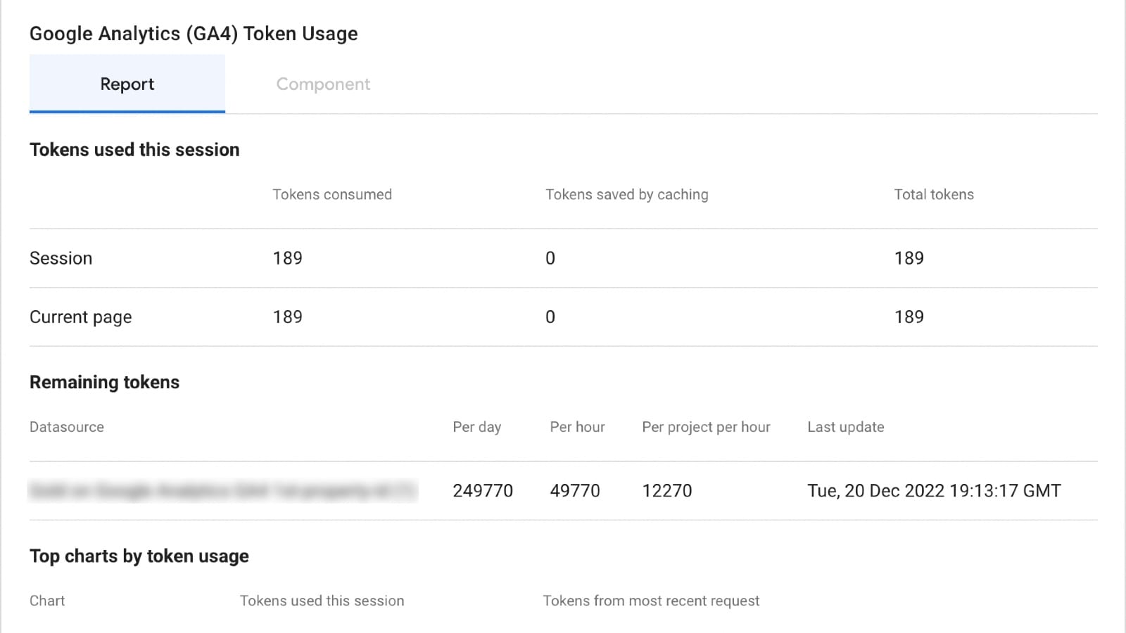 Google Analytics (GA4) Token Usage report