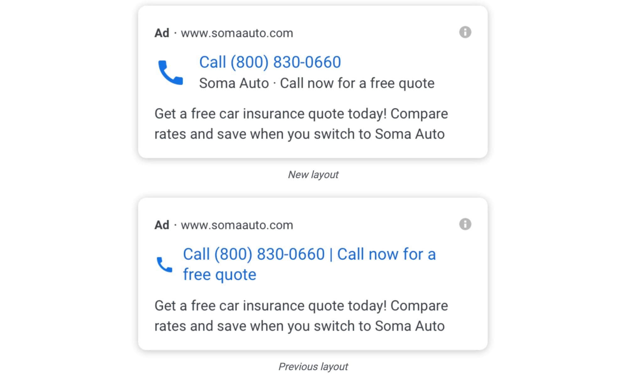 Google Ads Call-Only Ads unit layout