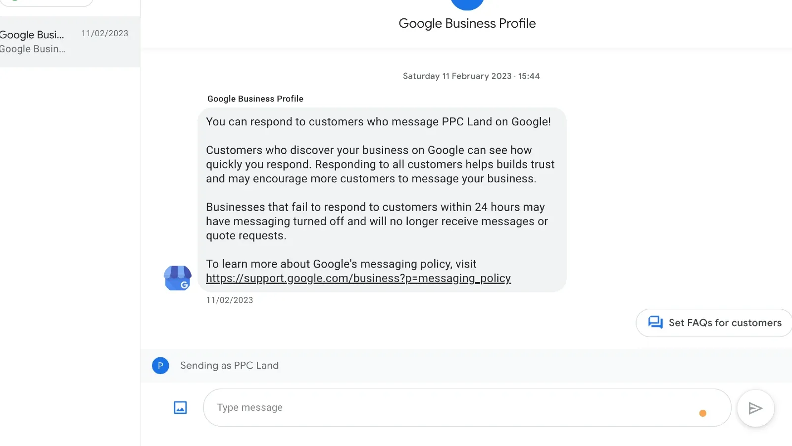 Google Business Profile Chat